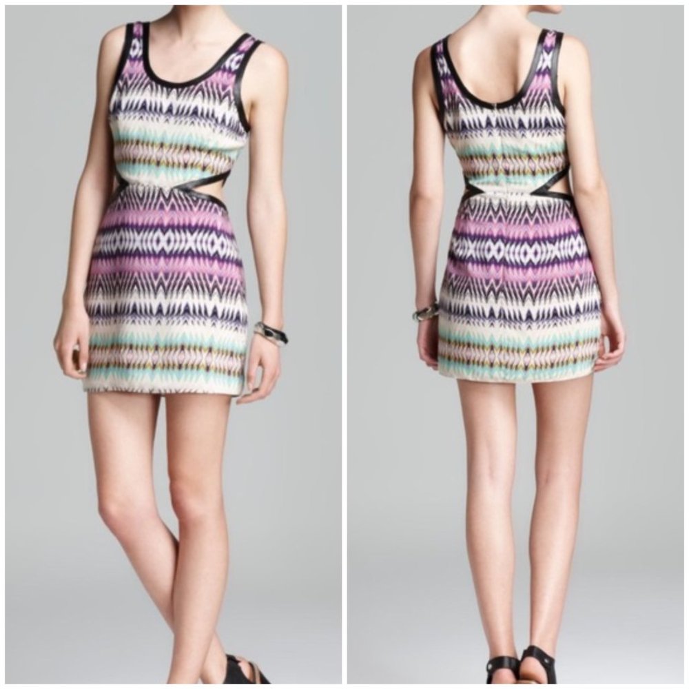 EUC Parker "Shockwave" Tribal Pattern Slash Cutout 100% Silk Mini Dress Size M
